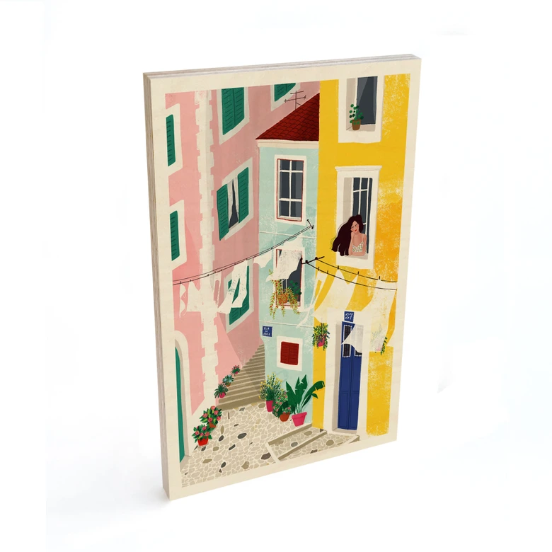 Holzbild Sommerliche Häuser Illustration - Tomljanovic 