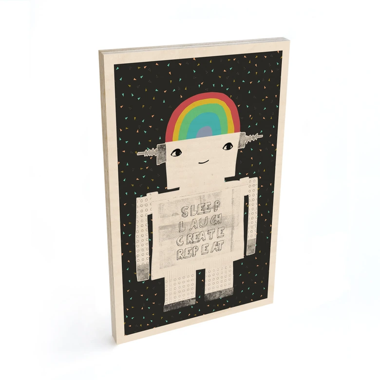 Tableau sur bois Robot arc-en-ciel Sleep Laugh Create - Treechild 