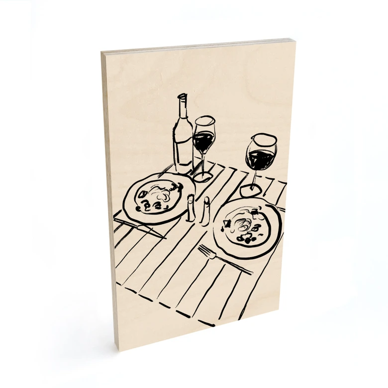 Holzbild Stillleben-Dinner mit Wein - Treechild 