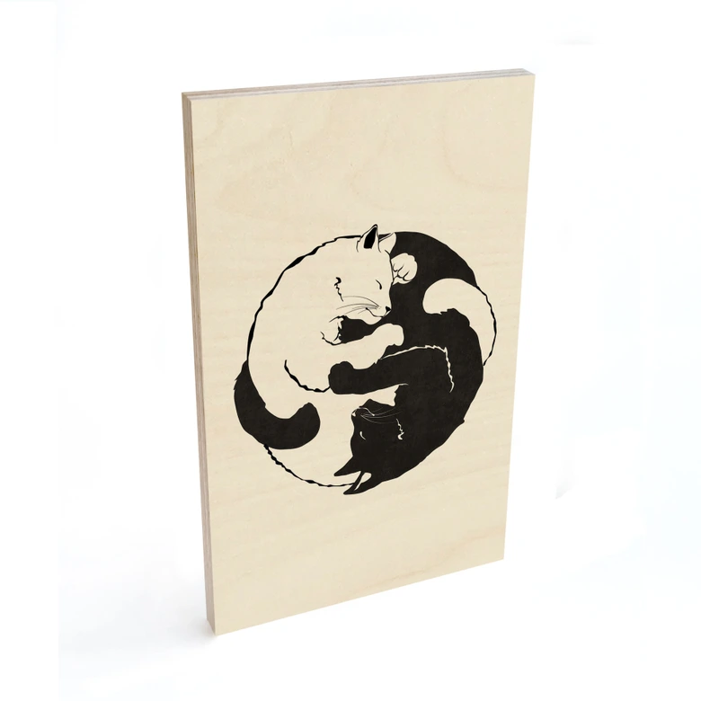 Holzbild Katzen Ying & Yang - Tunaboylu 