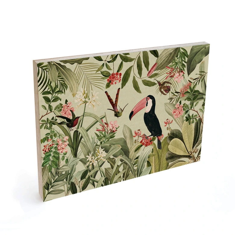 Plakat drewniany tukan w rajskiej dżungli - UN Designs 