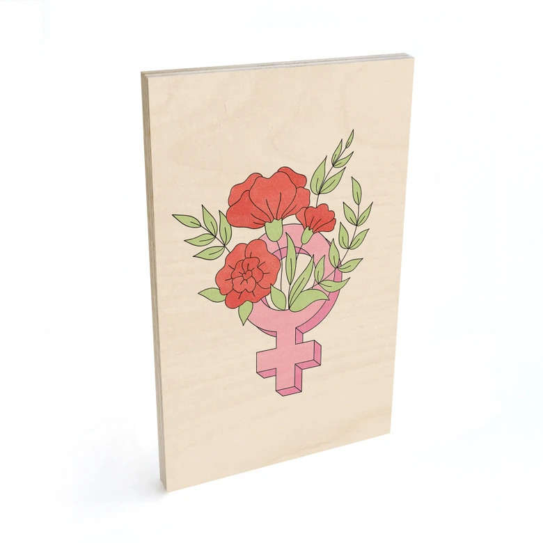 Tableau sur bois Signe de Vénus avec fleurs 