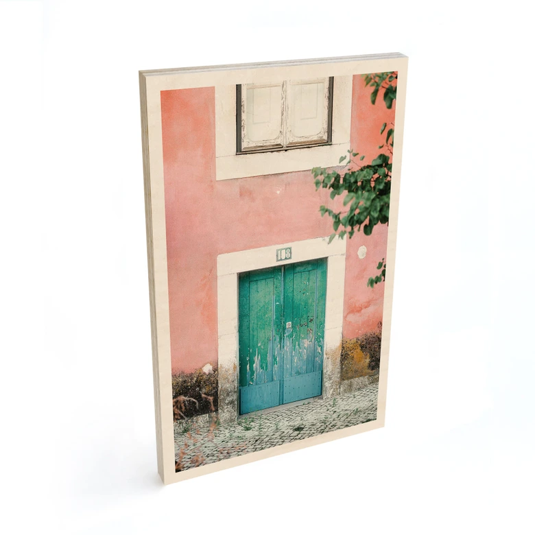 Holzbild Mediterrane Hausfassade in Lissabon - Zwart 