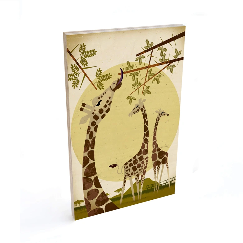 Cuadro de madera marrón - Jirafas 