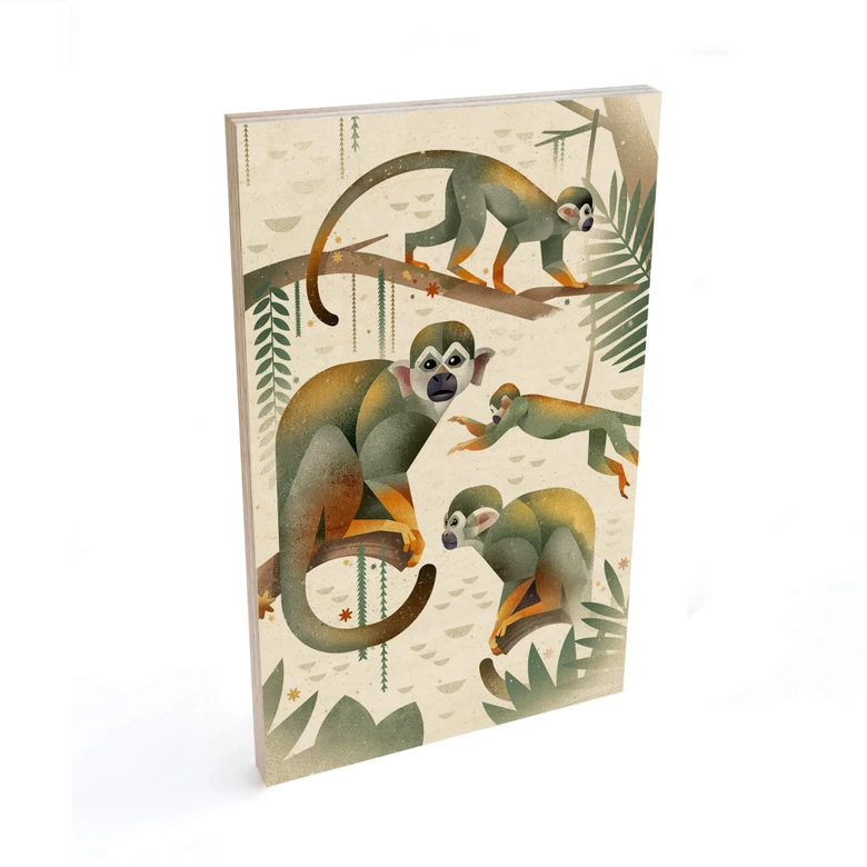 Holzbild Braun - Squirrel Monkeys 