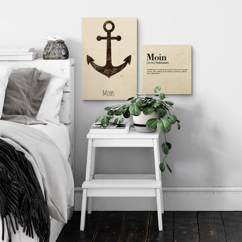 Holzbild Moin mit Anker - Shabby 