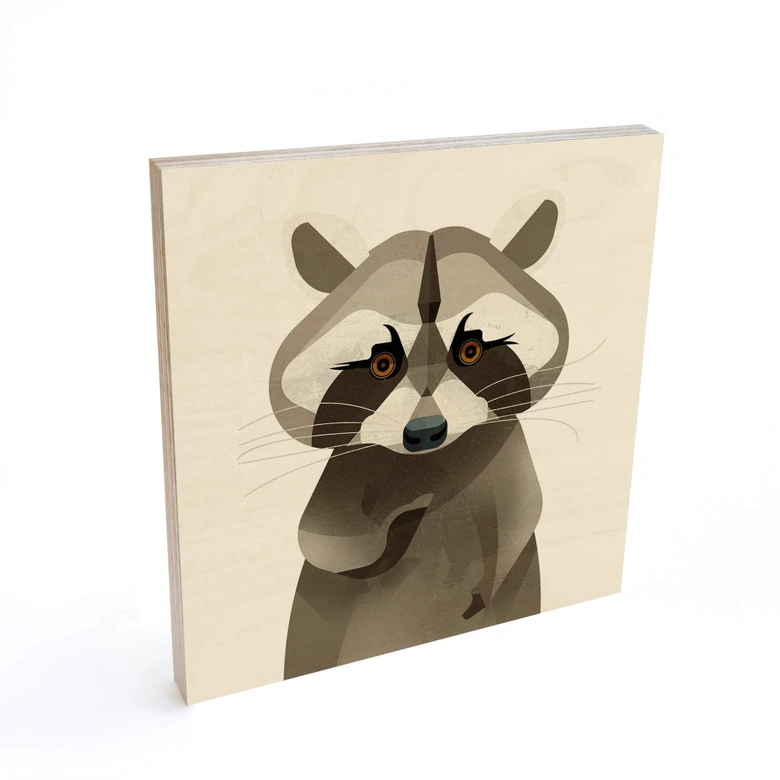 Holzbild Waschbär - Braun - Quadratisch 