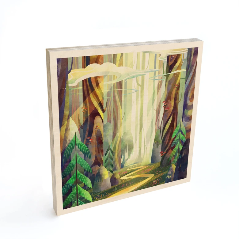 Holzbild Verwunschener Wald im Licht - DigitalArtsi 