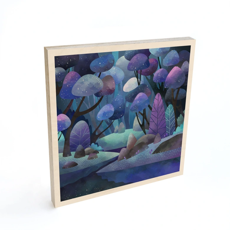 Holzbild Zauberwald in Mitternachtsblau - DigitalArtsi 
