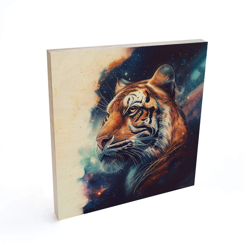 Holzbild Heine - Tiger im Sternenhimmel - Quadratisch 
