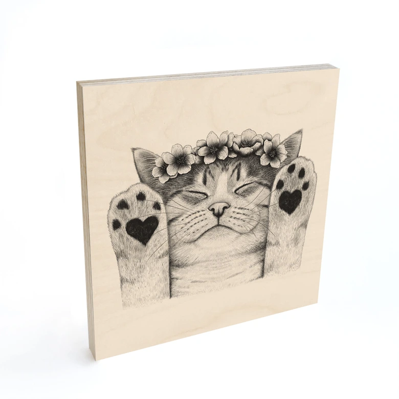 Holzbild Süße Katze mit Herz-Pfoten - Korenkova - Quadratisch 
