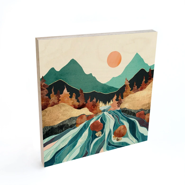 Holzbild Berg Land Fluss - SpaceFrog Designs 