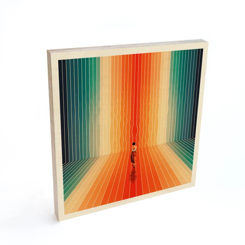 Cuadro de madera de una mujer delante de un fondo de arco iris - Taudalpoi - Cuadrado 