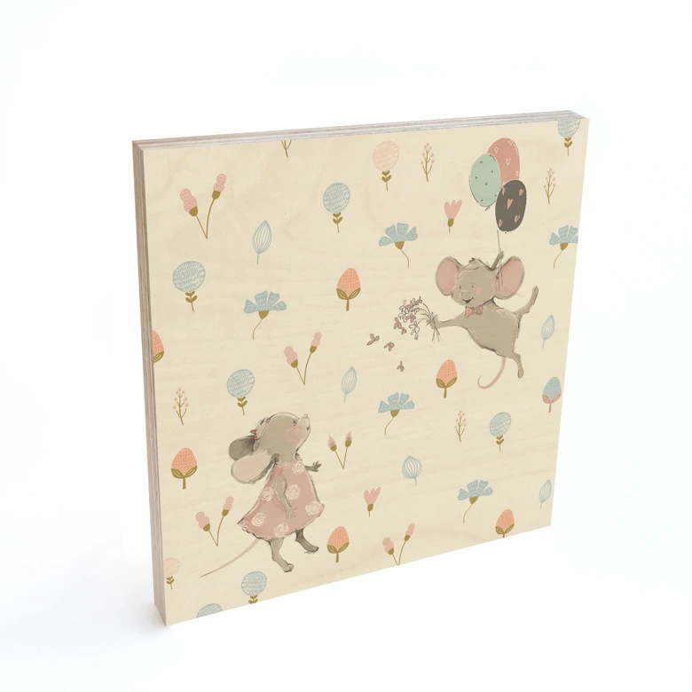 Holzbild Kleine Mäuse mit Luftballons - UN Designs 