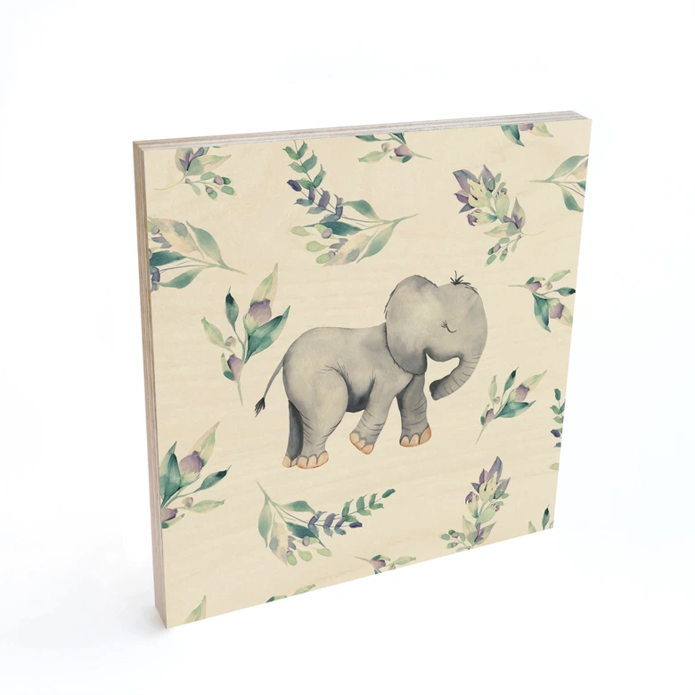 Houten Poster - Schattige baby olifant tussen boho takken - UN Designs 