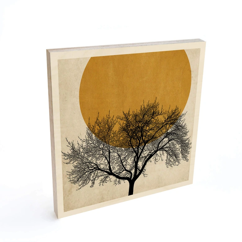 Holzbild Kubistika - Wintermorgen - Quadratisch 