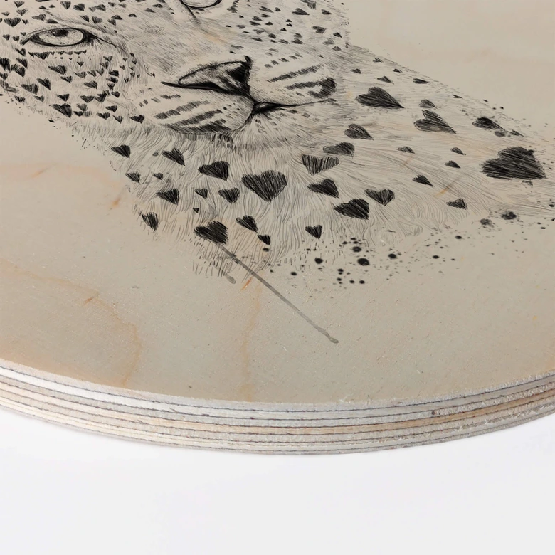 Holzbild Solti - Liebevoller Leopard - Rund 