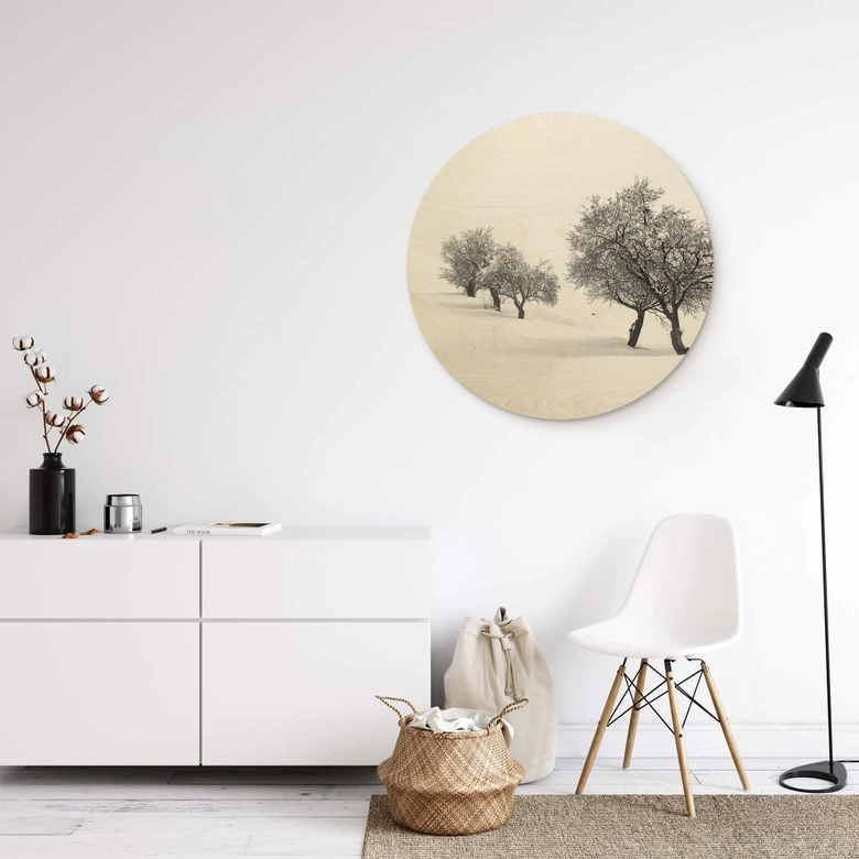 Holzbild Carrillo Lopez - Weiße Landschaft - Rund 