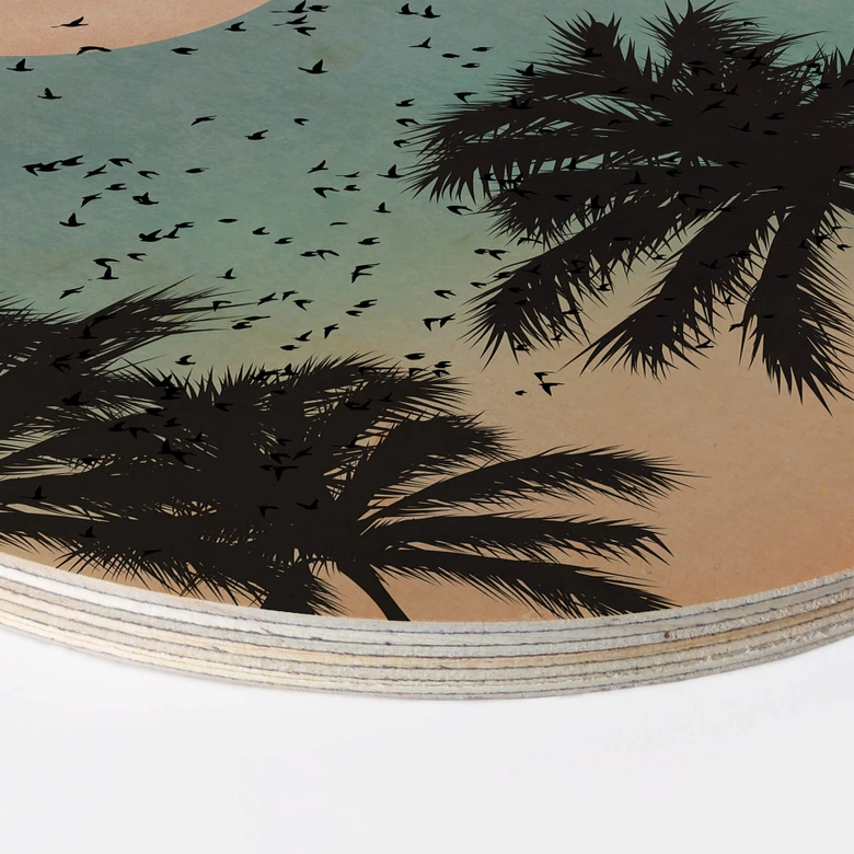 Træbillede - Kubistika - Solnedgang - Rund 