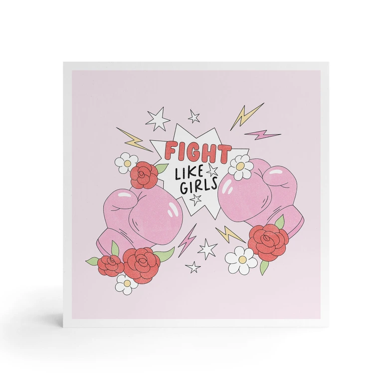 Houten Wanddecoratie om op te hangen - Fight Like Girls - Feminist Power - 15x15 cm 