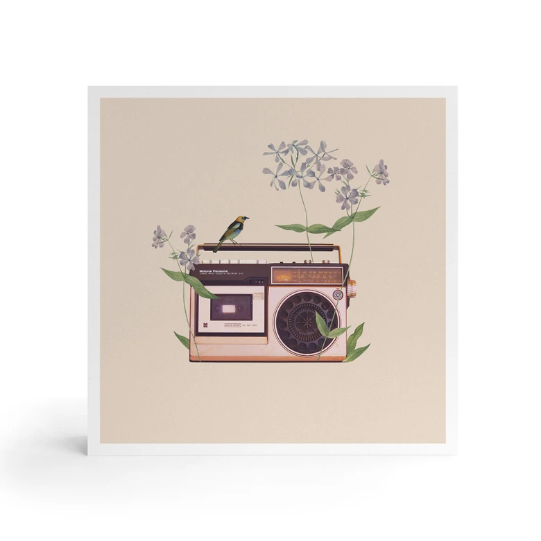 Holzbild zum Hinstellen - Retro Radio floral - Frida Floral Studio - 15x15 cm 