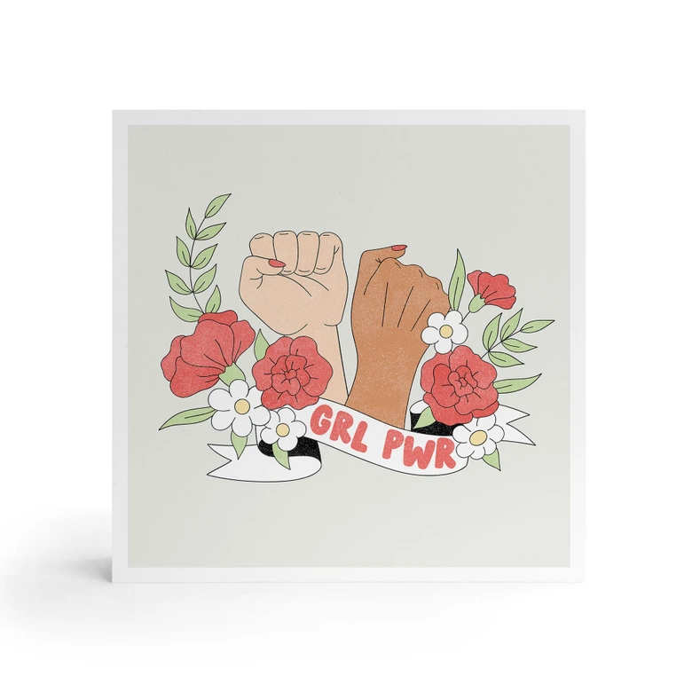 Houten Wanddecoratie om op te hangen - Girl Power flower statement - 15x15 cm 