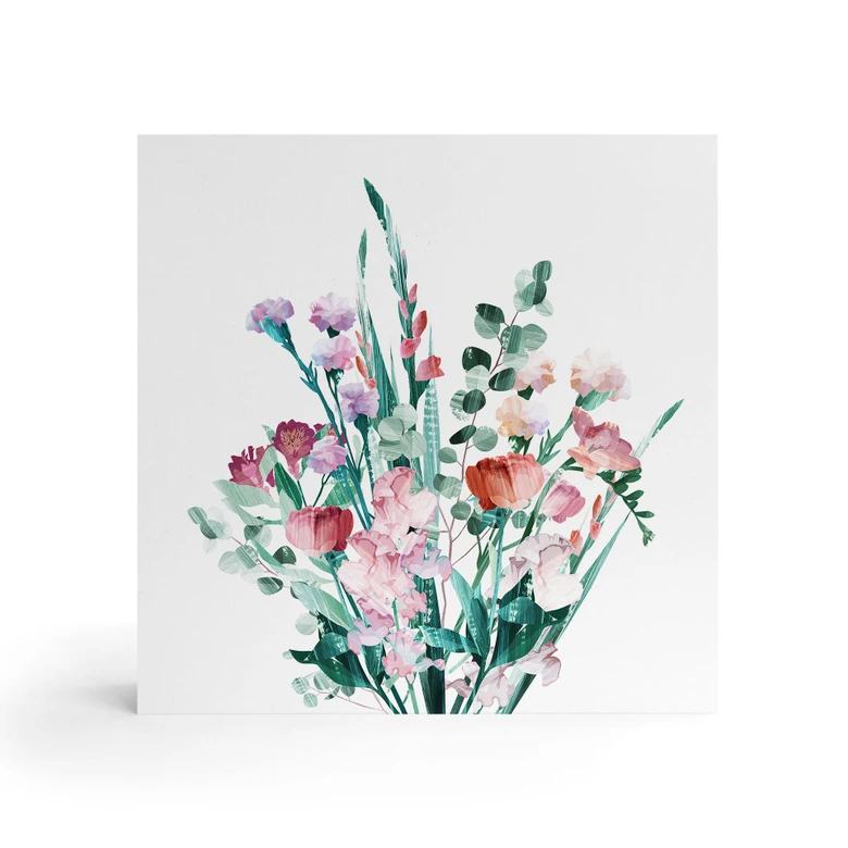 Houten Wanddecoratie om op te hangen - Wilde bloemen boeket in de lente - Goed Blauw - 15x15 cm 