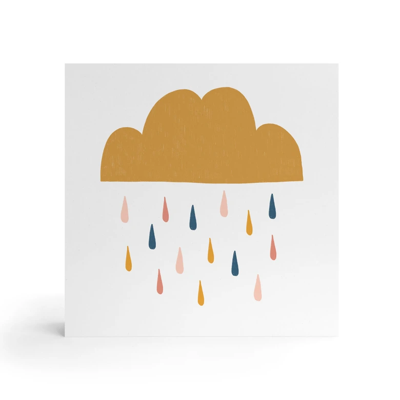 Houten Wanddecoratie - Vrolijke regen in pastelkleuren | Kinderkamer - Menina Lisboa - 15x15 cm 