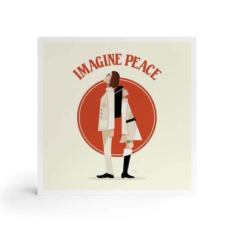 Billede af træ til at sætte op - Imagine Peace - To for fred og håb - Retrodrome - 15x15 cm 