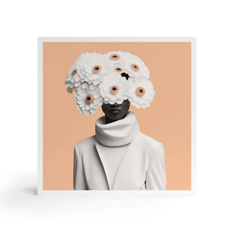 Holzbild zum Hinstellen - Lady in Weiß mit Blumen - Treechild - 15x15 cm 