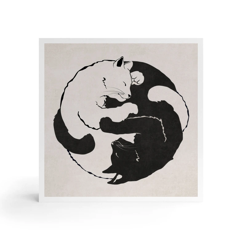 Holzbild zum Hinstellen - Katzen Ying & Yang - Tunaboylu - 15x15 cm 