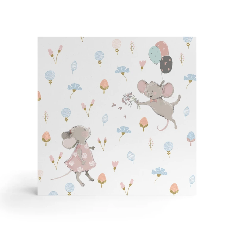 Holzbild zum Hinstellen - Kleine Mäuse mit Luftballons - UN Designs - 15x15 cm 