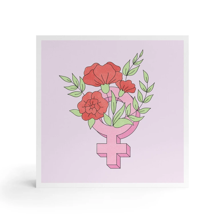 Billede af træ til at sætte op - Venus-tegn med blomster - 15x15 cm 