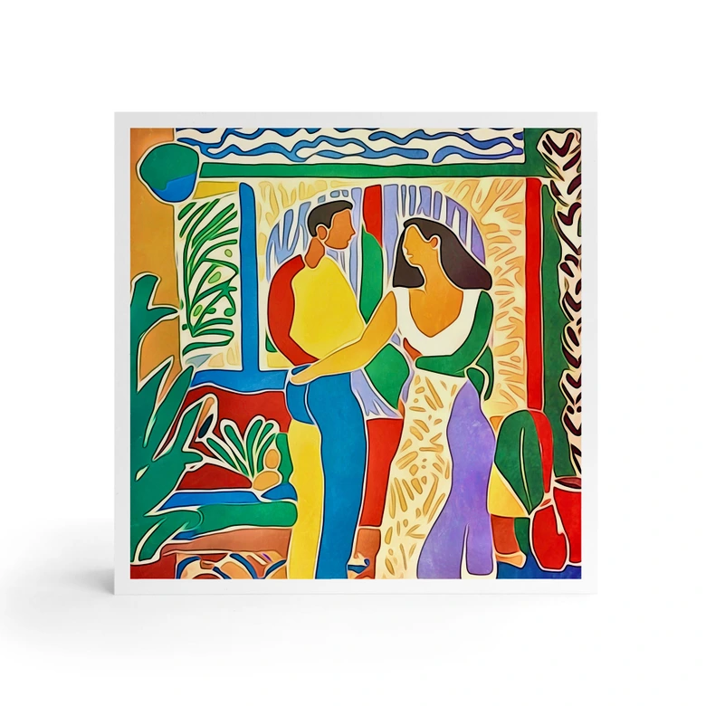 Holzbild zum Hinstellen - Liebespaar - Inspiriert von Matisse - Zamart - 15x15 cm 