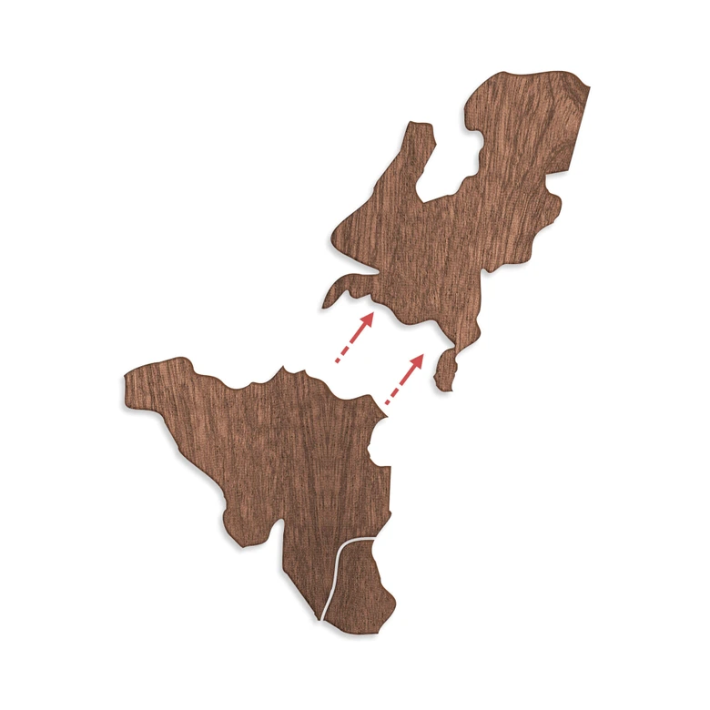 Holzkunst Mahagoni Furnier - Karte Benelux 