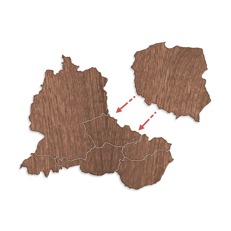 World Map Middle Europe Wood Mahogany veneer 