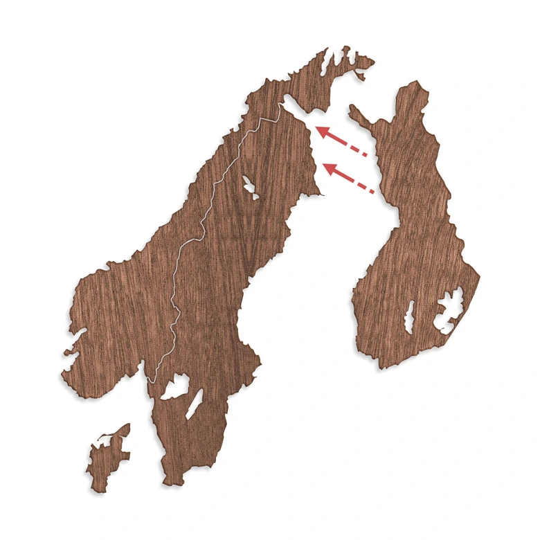 Holzkunst Mahagoni Furnier - Karte Skandinavien 