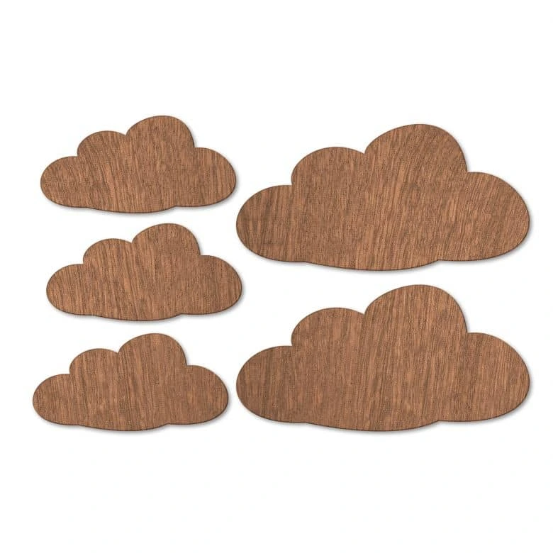 Houten Wanddecoratie Mahoniefineer Wolken (5-delig) 