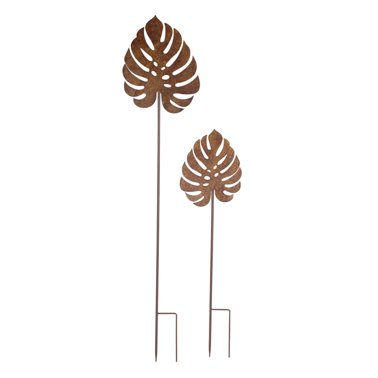 Monstera 2er Set Gartenstecker Edelrost-Optik Metallschild 