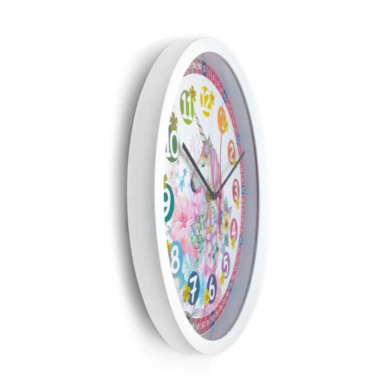 Wanduhr Kinder mit Einhorn und Blumen | rund | Ø30 cm 
