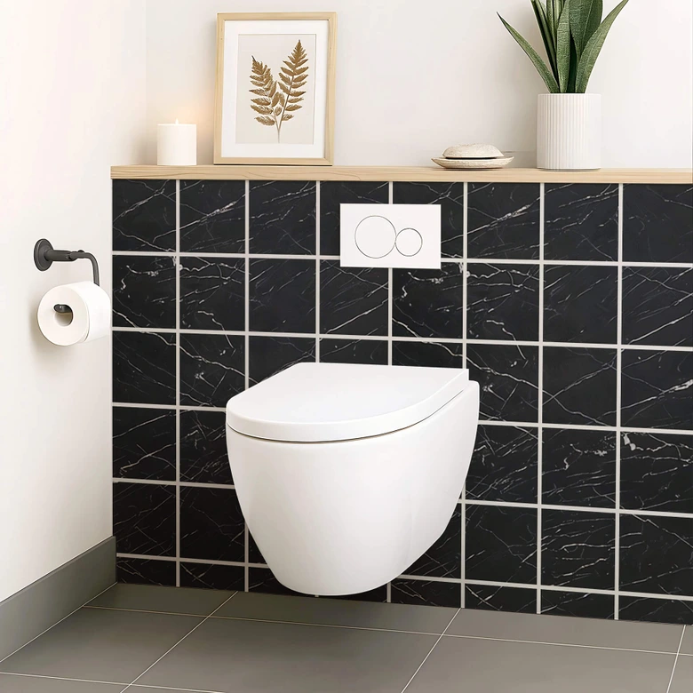 Tile stickers marble look, black and white - Furniture foil, kitchen splashback, bathroom foil 