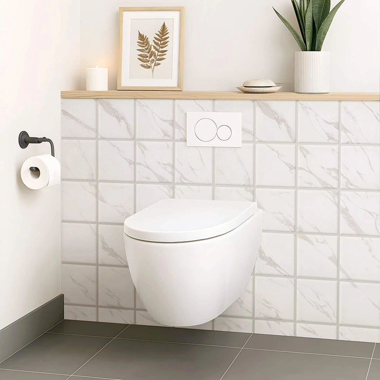 Tile stickers marble look, white-grey - Furniture foil, kitchen splashback, bathroom foil 