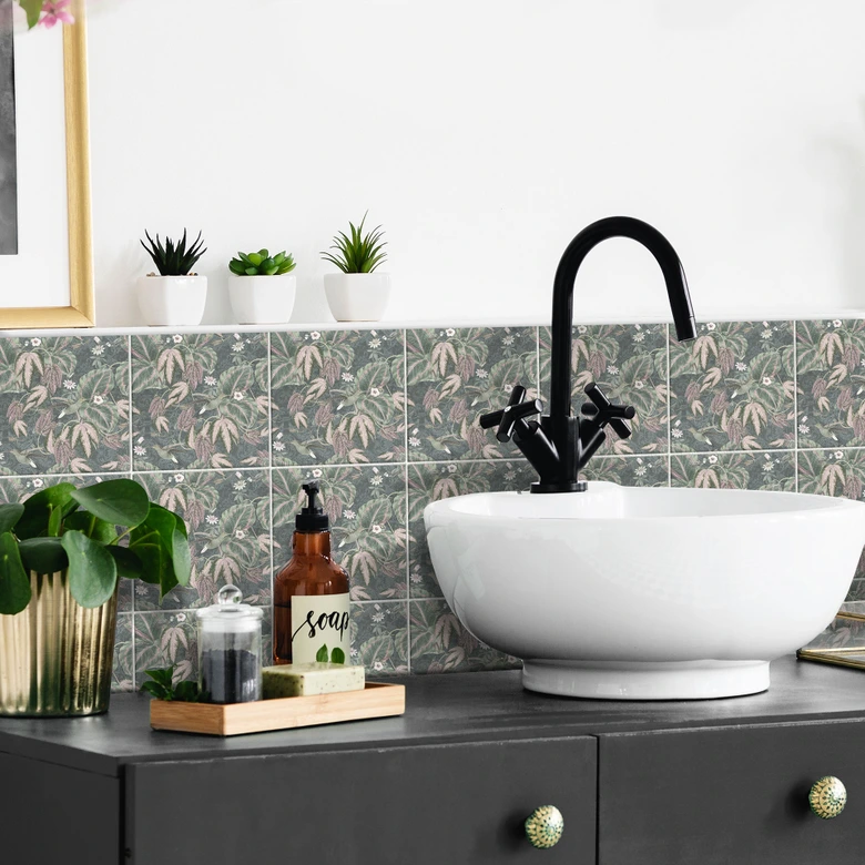 Kakeldekor Kolibri i en tropisk skog - Bloomery Decor - Set om 12 