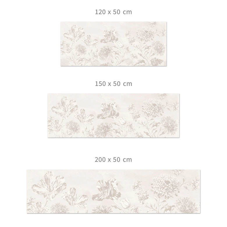 Stænkplade til køkken med vilde blomster i kridtlook Greige - Bloomery Decor 