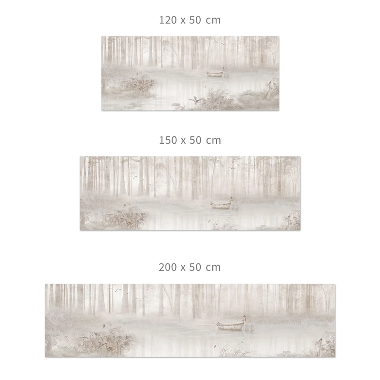 Küchenrückwand Wald am See im Nebel in Beige - Ms Tiff 