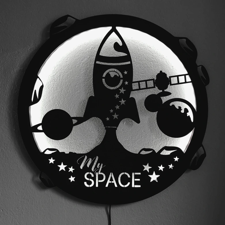 LED-Leuchtdeko aus MDF - My Space Rakete 