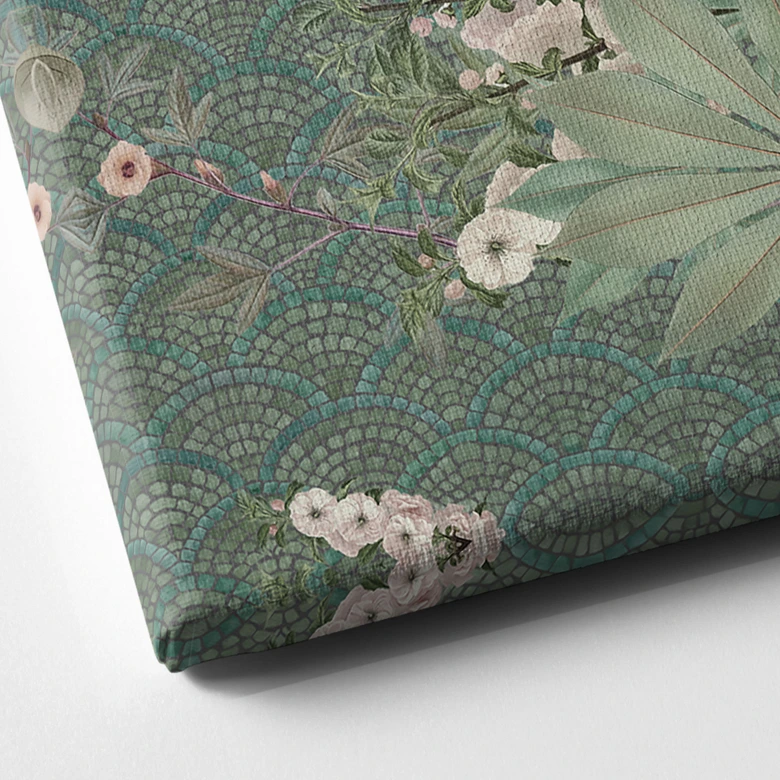 Leinwandbild Pfau im Tropengarten auf Mosaik - Bloomery Decor 