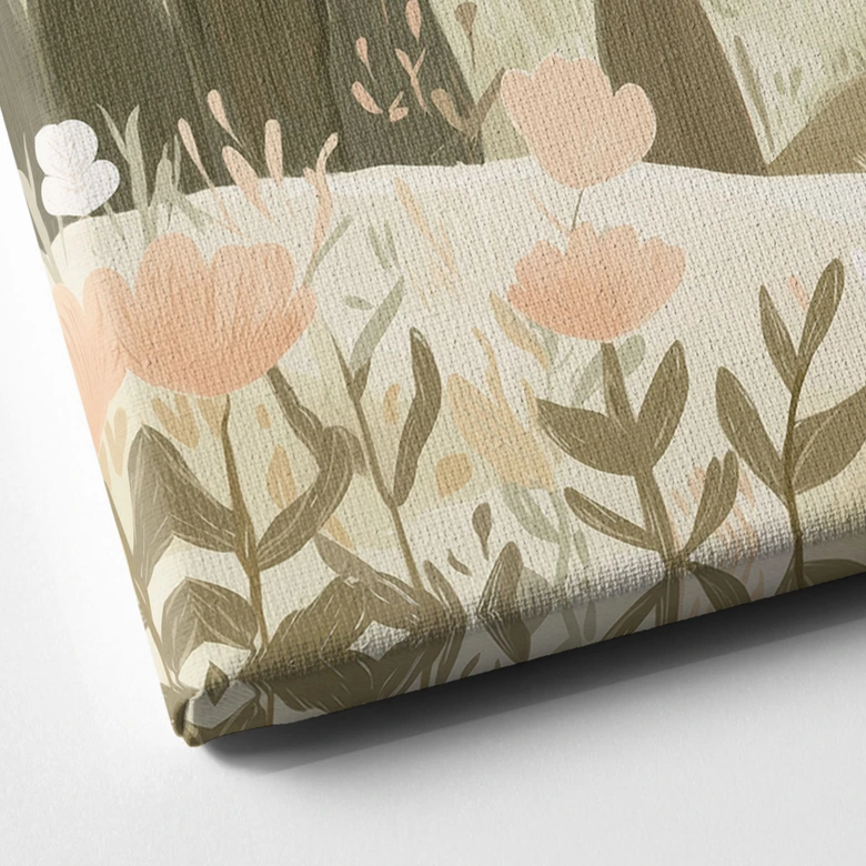 Leinwandbild Pastell Berglandschaft mit Blumen - Treechild 
