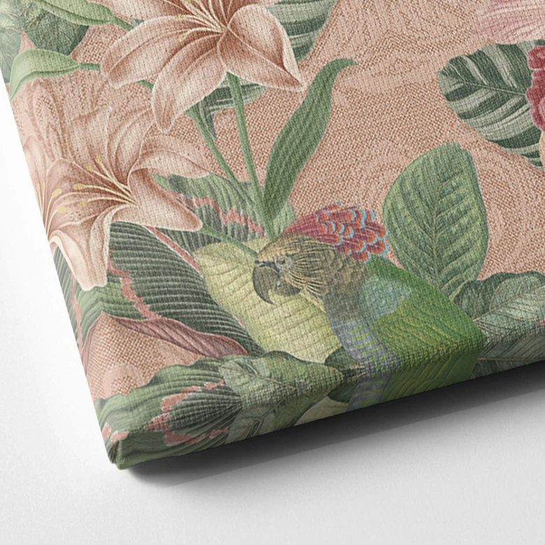 Obraz na płótnie Dżungla z papugami różowy - Bloomery Decor - Kwadratowy 