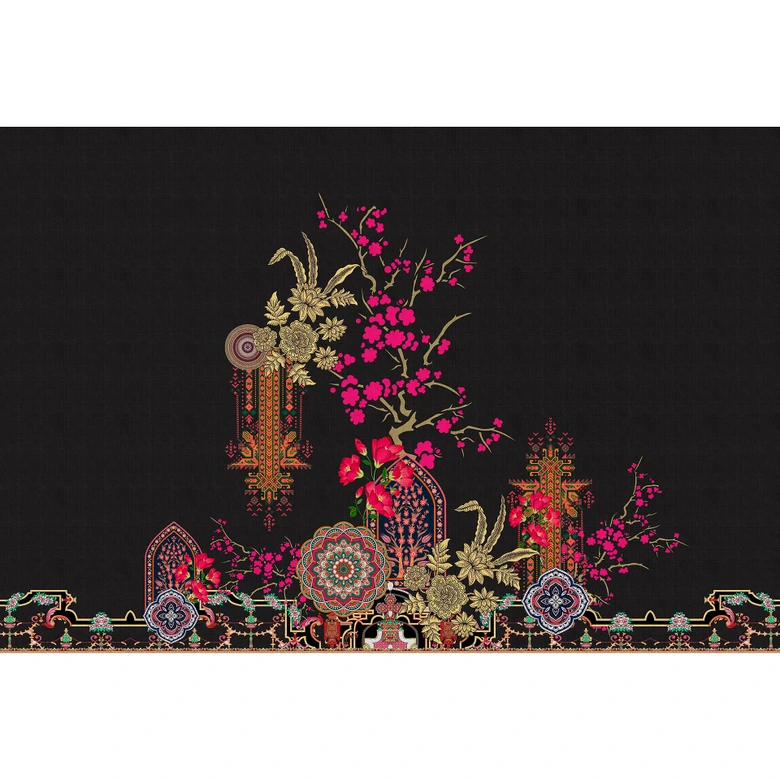 Livingwalls Fototapete Walls by Patel 3 Oriental Garden 2 schwarz, pink, gelb, orange, grün 